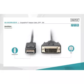 Kabel połączeniowy Digitus DisplayPort, DP/M- DVI (24 1)/M 2,0 m