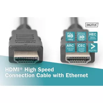 Kabel połączeniowy Digitus HDMI High Speed   Ethernet, 2x ekranowany, 3 m