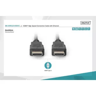 Kabel połączeniowy Digitus HDMI High Speed   Ethernet, 2x ekranowany, 3 m