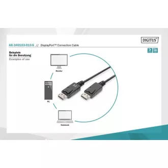 Kabel połączeniowy Digitus DisplayPort 1.1a. 1 m, CU, AWG28, 2x ekranowany