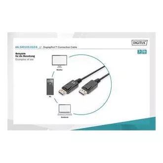 Kabel połączeniowy Digitus DisplayPort 1.1a. 1 m, CU, AWG28, 2x ekranowany