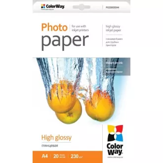 Papier fotograficzny COLORWAY/ wysoki połysk 230g/m2, A4/ 20 szt.