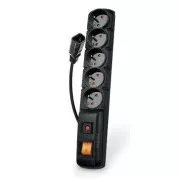 Kabel Acar F5 IEC 1,5 m, 5 gniazd, zabezpieczenie przeciwprzepięciowe, C14 do UPS, czarny