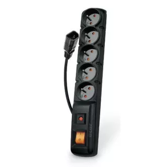 Kabel Acar F5 IEC 1,5 m, 5 gniazd, zabezpieczenie przeciwprzepięciowe, C14 do UPS, czarny