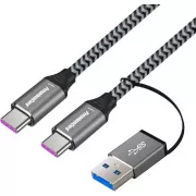 Kabel PremiumCord USB-C (USB 3.2 GEN 2, 5A, 100W, 20Gbit/s) w bawełnianym oplocie, 2m