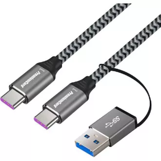 Kabel PremiumCord USB-C (USB 3.2 GEN 2, 5A, 100W, 20Gbit/s) w bawełnianym oplocie, 2m