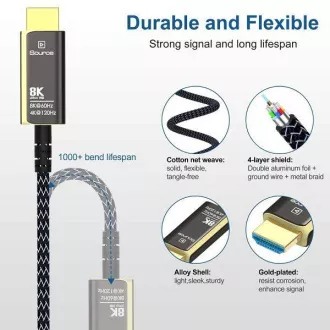 Kabel światłowodowy PremiumCord Ultra High Speed HDMI 2.1 8K@60Hz, pozłacany 5m
