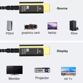 Kabel światłowodowy PremiumCord Ultra High Speed HDMI 2.1 8K@60Hz, pozłacany 10m