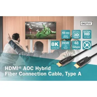 Hybrydowy kabel optyczny Digitus HDMI AOC, typ A M/M, 10 m, UHD 8K@60Hz, CE, złoty, czarny Hybrydowy kabel optyczny Digitus HDMI AOC, typ A M/M, 10 m, UHD 8K@60Hz, CE, złoty, czarny