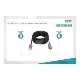 Hybrydowy kabel optyczny Digitus HDMI AOC, typ A M/M, 10 m, UHD 8K@60Hz, CE, złoty, czarny Hybrydowy kabel optyczny Digitus HDMI AOC, typ A M/M, 10 m, UHD 8K@60Hz, CE, złoty, czarny