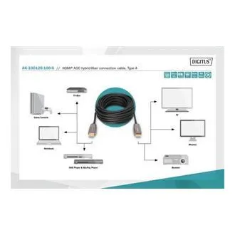 Hybrydowy kabel optyczny Digitus HDMI AOC, typ A M/M, 10 m, UHD 8K@60Hz, CE, złoty, czarny Hybrydowy kabel optyczny Digitus HDMI AOC, typ A M/M, 10 m, UHD 8K@60Hz, CE, złoty, czarny