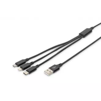 Kabel USB do ładowania, 3 w 1, USB A - Lightning micro B Type-C 1m, kabel, bawełna, CE, bl