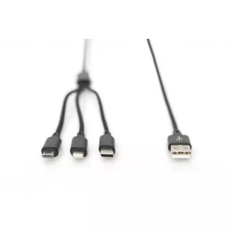 Kabel USB do ładowania, 3 w 1, USB A - Lightning micro B Type-C 1m, kabel, bawełna, CE, bl