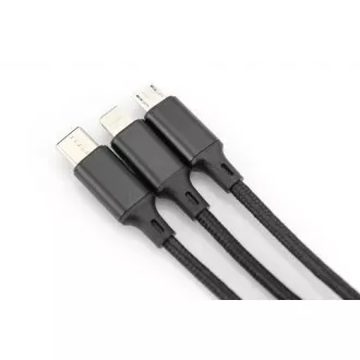 Kabel USB do ładowania, 3 w 1, USB A - Lightning micro B Type-C 1m, kabel, bawełna, CE, bl