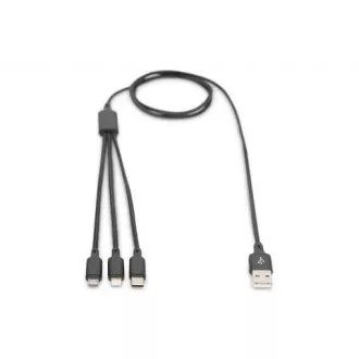 Kabel USB do ładowania, 3 w 1, USB A - Lightning micro B Type-C 1m, kabel, bawełna, CE, bl