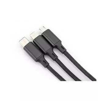 Kabel USB do ładowania, 3 w 1, USB A - Lightning micro B Type-C 1m, kabel, bawełna, CE, bl