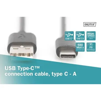 Kabel połączeniowy Digitus USB C do A 1,0 m, 3 A, 480 MB, wersja 2.0