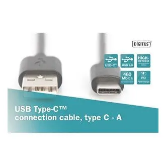Kabel połączeniowy Digitus USB C do A 1,0 m, 3 A, 480 MB, wersja 2.0