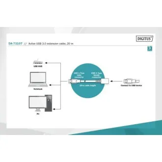 Aktywny przedłużacz Digitus USB 3.0 o długości: 20 m Aktywny przedłużacz Digitus USB 3.0 o długości: 20 m