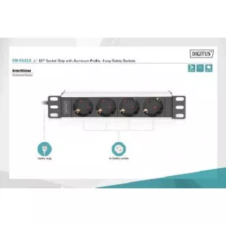 Listwa szufladowa DIGITUS 10" z profilem aluminiowym, 4 gniazda bezpieczeństwa Listwa szufladowa DIGITUS 10" z profilem aluminiowym, 4 gniazda bezpieczeństwa