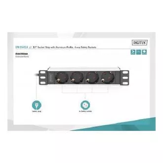 Listwa szufladowa DIGITUS 10" z profilem aluminiowym, 4 gniazda bezpieczeństwa Listwa szufladowa DIGITUS 10" z profilem aluminiowym, 4 gniazda bezpieczeństwa