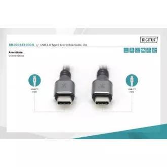 DIGITUS Kabel połączeniowy USB 4, TypeC do TypeC, AL-Obudowa PP Oplot 4K@60Hz, PD3.0, 20Gbits/s, 3m, bl.