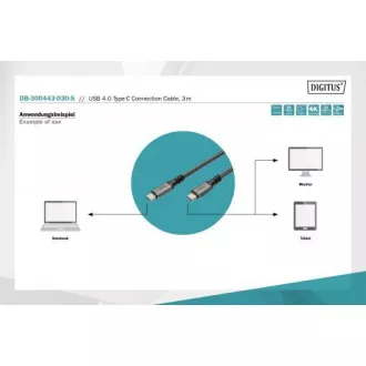 DIGITUS Kabel połączeniowy USB 4, TypeC do TypeC, AL-Obudowa PP Oplot 4K@60Hz, PD3.0, 20Gbits/s, 3m, bl.