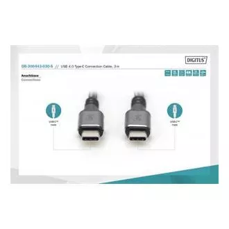 DIGITUS Kabel połączeniowy USB 4, TypeC do TypeC, AL-Obudowa PP Oplot 4K@60Hz, PD3.0, 20Gbits/s, 3m, bl.