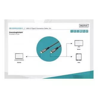 DIGITUS Kabel połączeniowy USB 4, TypeC do TypeC, AL-Obudowa PP Oplot 4K@60Hz, PD3.0, 20Gbits/s, 3m, bl.