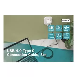 DIGITUS Kabel połączeniowy USB 4, TypeC do TypeC, AL-Obudowa PP Oplot 4K@60Hz, PD3.0, 20Gbits/s, 3m, bl.