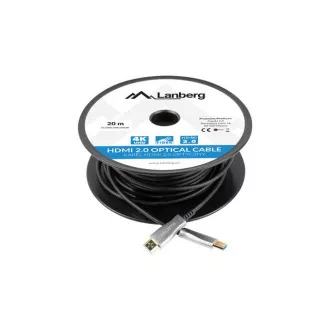Aktywny kabel optyczny LANBERG High Speed z Ethernet 2.0, 4K@60Hz, M/M, długość 20 m, czarny, pozłacane złącza Aktywny kabel optyczny LANBERG High Speed z Ethernet 2.0, 4K@60Hz, M/M, długość 20 m, czarny, pozłacane złącza