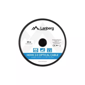Aktywny kabel optyczny LANBERG High Speed z Ethernet 2.0, 4K@60Hz, M/M, długość 20 m, czarny, pozłacane złącza Aktywny kabel optyczny LANBERG High Speed z Ethernet 2.0, 4K@60Hz, M/M, długość 20 m, czarny, pozłacane złącza