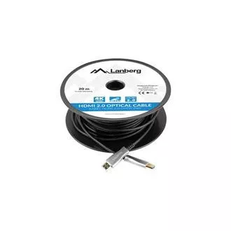 Aktywny kabel optyczny LANBERG High Speed z Ethernet 2.0, 4K@60Hz, M/M, długość 20 m, czarny, pozłacane złącza Aktywny kabel optyczny LANBERG High Speed z Ethernet 2.0, 4K@60Hz, M/M, długość 20 m, czarny, pozłacane złącza