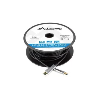 Aktywny kabel optyczny LANBERG High Speed z Ethernet 2.0, 4K@60Hz, M/M, długość 30 m, czarny, pozłacane złącza