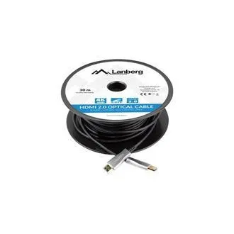 Aktywny kabel optyczny LANBERG High Speed z Ethernet 2.0, 4K@60Hz, M/M, długość 30 m, czarny, pozłacane złącza