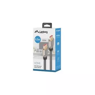 Kabel LANBERG Ultra High Speed HDMI 2.1, 48 Gbps, 8K@60Hz, 5K@120Hz, długość 0,5m, czarny, pozłacane złącza