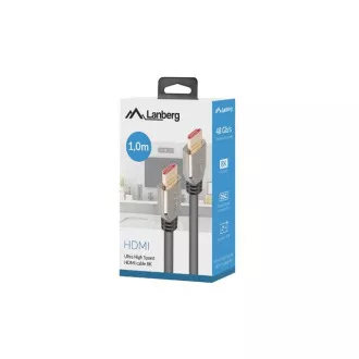 Kabel LANBERG Ultra High Speed HDMI 2.1, 48 Gbps, 8K@60Hz, 5K@120Hz, długość 1m, czarny, pozłacane złącza