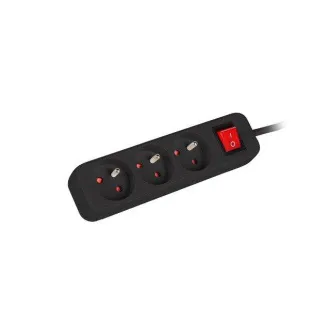 LANBERG Przedłużacz 3M 3X klasyczne gniazdo z przełącznikiem kabel miedziany czarny