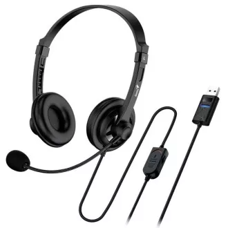 Zestaw słuchawkowy Genius - HS-230U, przewodowy, z mikrofonem, regulacją głośności, długość kabla 2,4 m, USB, czarny