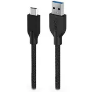 Genius ACC-A2CC-3A, kabel, USB A / USB-C, USB 3.0, 3A, QC 3.0, pleciony, 1m, czarny