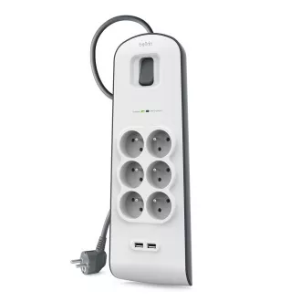 Listwa przeciwprzepięciowa Belkin BSV604 - 6-gniazdowa, 2xUSB/2.4A, 2m