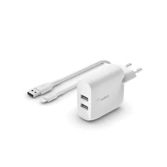 Belkin BOOST CHARGE™ Podwójna ładowarka ścienna USB-A 24 W kabel Lightning 1 m, biały Belkin BOOST CHARGE™ Podwójna ładowarka ścienna USB-A 24 W kabel Lightning 1 m, biały