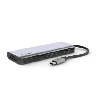 Wieloportowy adapter Belkin USB-C 7 w 1 - 4K HDMI, USB-C PD 3.0, 2x USB-A 3.0, czytnik kart SD i micro SD, gniazdo 3,5 mm Wieloportowy adapter Belkin USB-C 7 w 1 - 4K HDMI, USB-C PD 3.0, 2x USB-A 3.0, czytnik kart SD i micro SD, gniazdo 3,5 mm