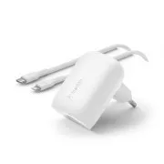 Ładowarka ścienna Belkin BOOST CHARGE™ 30W USB-C Power Delivery PPS   kabel USB-C na Lightning o długości 1 m, biały