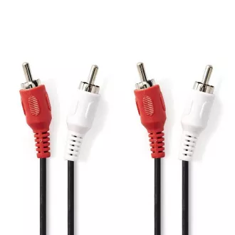 Nedis CAGB24200BK20 - Stereofoniczny kabel audio | 2x wtyk RCA - 2x wtyk RCA | 2 m | Czarny
