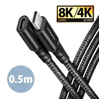 Kabel przedłużający AXAGON BUCM32-CF05AB USB-C (M) <-> USB-C (F), 0,5 m, USB 20 Gb/s, PD 240 W 5 A, 8K HD, ALU, oplot, czarny