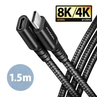 Kabel przedłużający AXAGON BUCM32-CF15AB USB-C (M) <-> USB-C (F), 1,5 m, USB 20 Gb/s, PD 240 W 5 A, 8K HD, ALU, oplot, czarny