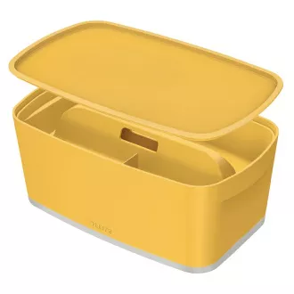 LEITZ Pudełko do przechowywania z pokrywką MyBox Cosy   Organizer z uchwytem, rozmiar S, ciepły żółty