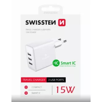SWISSTEN ADAPTER SIECIOWY 3x USB 3A 15W BIAŁY