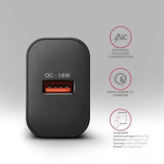 AXAGON ACU-QC18, ładowarka sieciowa 18 W, 1x port USB-A, QC3.0/AFC/Apple, czarna